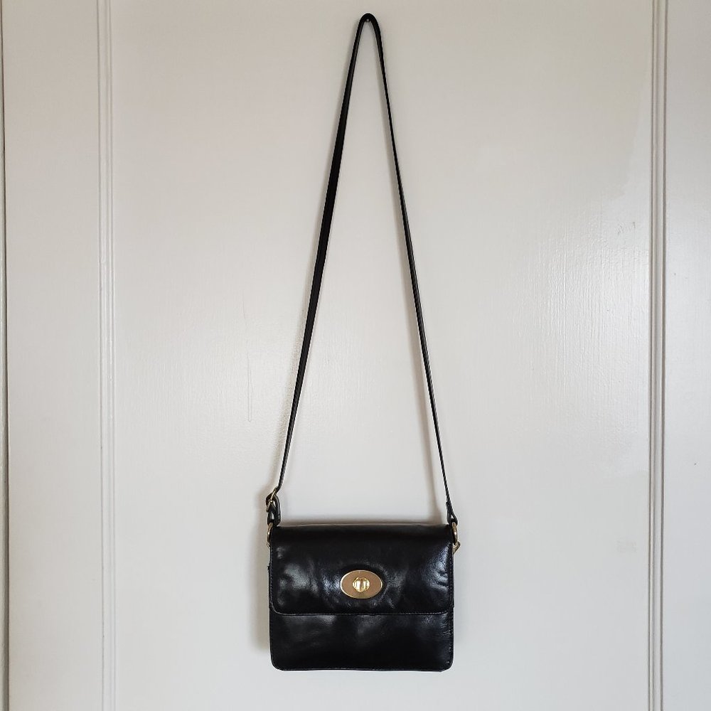 Giani Bernini Black Leather Crossbody Bag Gold Hardware Small